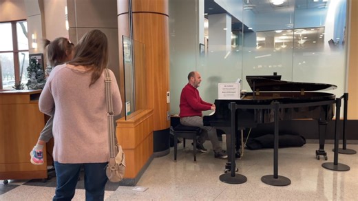 What a cozy vibe at the Main Library when piano volunteer Steve is playing this beautiful music. 🎶 | Gail Borden Public Library