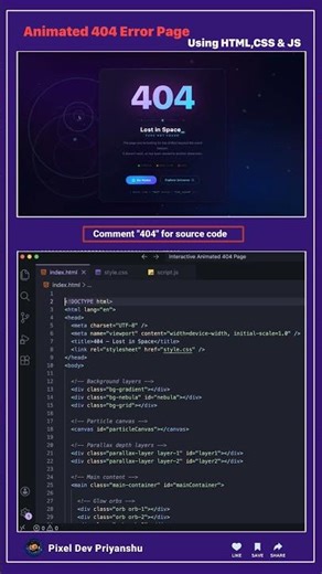 Interactive Animated 404 Error Page Using HTML CSS JS 🔥.#shorts#coding#trending #htmlcssjs#programm