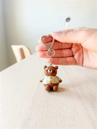 Polymer Clay Teddy Bear keychain: Handmade Kawaii Charm, cute woodland animal keychain
