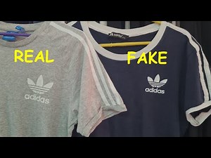 Real vs fake Adidas shirt. How to spot original Adidas trefoil classic 3 stripes tee shirt