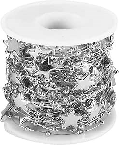 Decorative Pearl Bead Chain Roll, 10 Meters Silver ABS Five-Pointed Star String for Wedding, Party, Home, Clothing Accessories