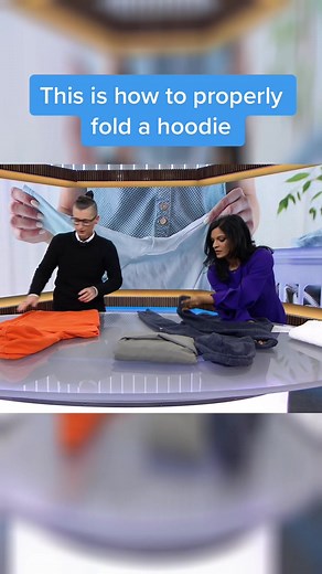 This is amazing!! @melissadilkespateras showed us how to fold a hoodie and our lives will never be the same again. #hacks #hack #laundrytok #laundry #folding #foldinglaundry