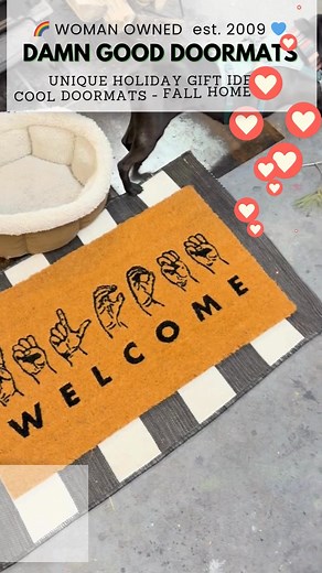 Upgrade your home decor with this American Sign Language Welcome mat. Show your ASL teacher you appreciate them with a thoughtful, yet useful gift! https://www.damngooddoormats.com/product/asl-american-sign-language-welcome-doormat-0 | Damn Good Doormats