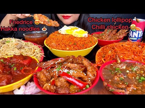 HAKKA NOODLES,CHICKEN LOLLIPOP,SPICY NOODLES,DRAGON CHICKEN,CHILLI CHICKEN,CHICKEN SATAY*ASMR EATING