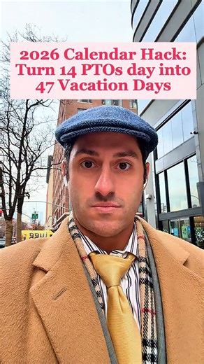 Joe Bonomo on Instagram: "47 days off in 2026. Only 14 PTO days. Same calendar. Very different priorities with a newborn The cheat code? Stack PTO onto the bookends of federal holidays. Save this. Share this. Comment “CALENDAR” 📆 for the 2026 PTO cheat sheet"