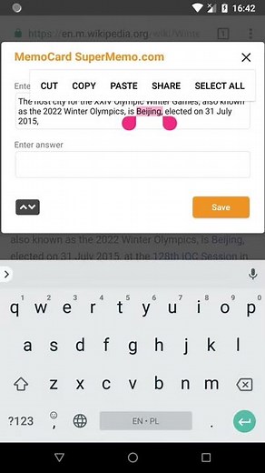 MemoCard from browser on SuperMemo.com for Android