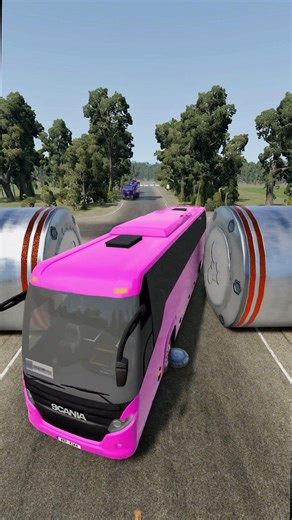 Colorful City Buses & Cement Truck Vs Hyrdualic Crush - BeamNG.drive