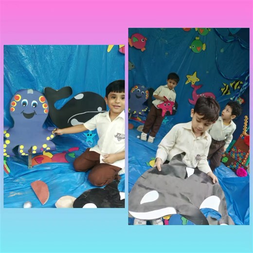 Today, our Nursery 'A' students explored a mini underwater world at school! 🌊🐠 They spotted colorful fish, playful dolphins 🐬, and a friendly octopus 🐙. This fun activity sparked their curiosity and love for ocean animals. 🌟🐳 #rcshyderabad #schoolsinhyderabad #rockfordcambridgeschool #rcsactivities | RCS Qasimabad Chapter