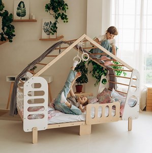 Montessori Toddler Gym Bed – Indoor Climbing House Bed With Slide, Rings & Storage – Wooden Floor Bed for Kids (USA Delivery) - Etsy