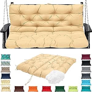 Porch Swing Cushions, Outdoor Bench Cushion Waterproof 2-3 Seater Swing Replacement Cushions with Backrest and Ties for Porch Patio Garden Backyard (Light Yellow 40X40IN)