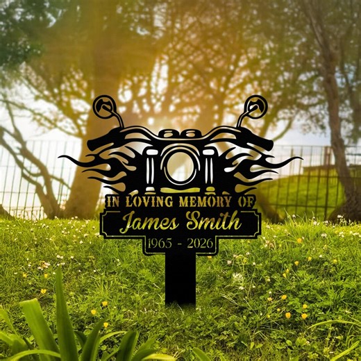 Custom Motorcycle Memorial Metal Sign - Biker Garden Grave Marker
