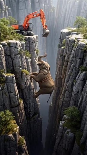 Thrilling! Excavator Rescues Elephant from Ravine. 🦣 #shorts