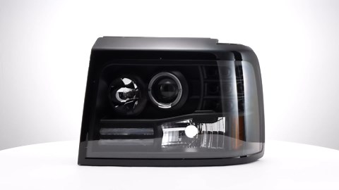 AmeriLite LED Halo Bar Projector Replacement Halogen Car Headlights Set For Ford F-150/F250/F350/Bronco - Passenger Right and Driver Left Side, Vehicle Light Assembly, Black