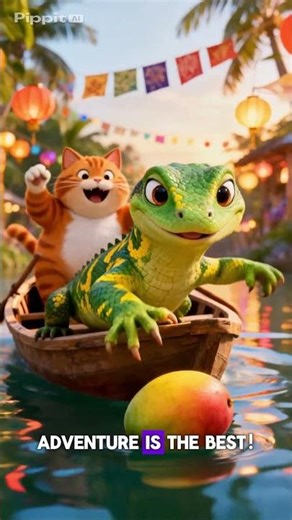 Floating Market Chaos Adventure | Monitor Lizard & Cat 3D Cartoon #shorts
