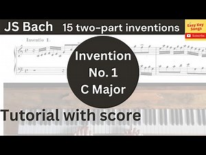 JS Bach 2-part invention no1 in C Major. Visual Piano Tutorial. Videoscore