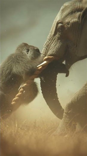 Real Gorilla vs Elephant Tug of Power 💪🐘#GorillaVsElephant #AnimalBattle #StrengthTest #WildAnimals