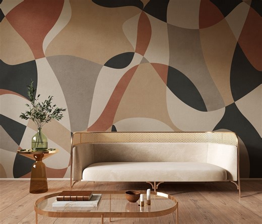 Abstract Geometric Wallpaper | Mid-century Modern Wall Mural | Peel and Stick - Etsy