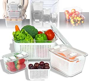Fruit Storage Containers for Fridge, 3 Pack Fridge Produce Saver Container, Fresh Container for Salad Cherry Vegetable, Clear