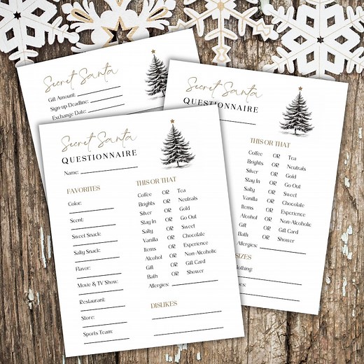 Secret Santa Questions Printable Secret Santa Questionnaire Christmas Gift Exchange Questions Form for Work Family Gift Exchange Wishlist - Etsy