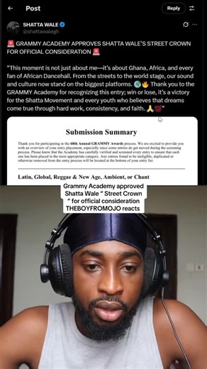 581 reactions · 17 comments | Grammy Academy approved Shatta Wale “ Street Crown “ for official consideration THEBOYFROMOJO reacts | Theboyfromojo | Facebook