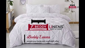 eBeddy Linens Pinch Pleated Pintuck Duvet Cover Set Full Size 80x90 Inch 100% Cotton Soft and Breathable 3 Pieces (1 Duvet Cover & 2 Pillow Shams) Corner Ties & Zipper Closure, Lake Blue