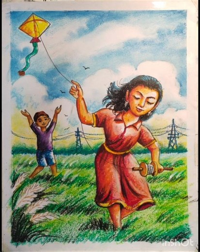 kite play drawing 🤠 pastel colours drawing