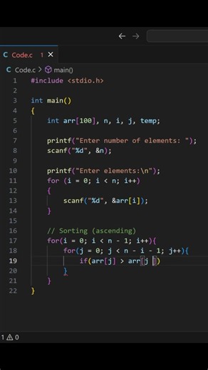 C Program: Sort Array in Ascending Order Using Bubble Sort #clanguage #cprogramming #codingtipsy