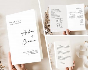 Printable Program Template Download, Folded, Wedding Ceremony, Minimalist Foldable Wedding Program Template, Wedding Program Template Folded - Etsy