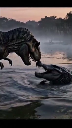 “T. rex vs Giant Crocodile 🦖🐊 | Epic Prehistoric Battle #trex #dinosaurs #wildlife