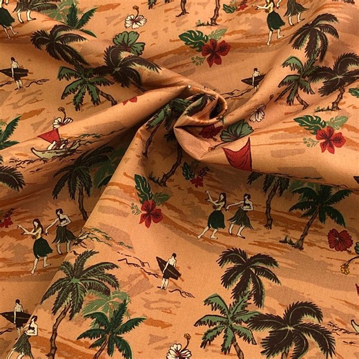 Hawaiian Print Fabric, Palm Tree, Island Print, Paddling, Hula Dancing, Sevenberry, Made in Japan, BTY Quilting Cotton Fabric, 45" Wide - Etsy UK