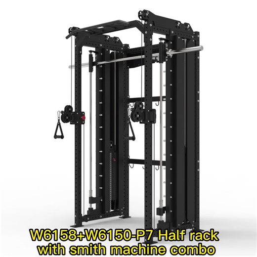 W6158C Professional Heavy Duty Smith Machine with Cable System, All-in-One Power Rack for Home Gym Equipment