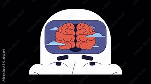 Brain fog line 2D animation. Fatigue mental clouding 4K video motion graphic. Tired burnout. Brain confusion. Seasonal affective disorder linear animated cartoon flat concept, transparent background