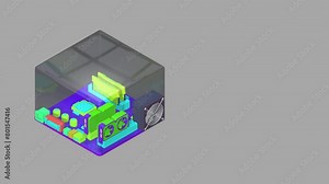 3d Isolated Infinite loop animation of a transparent computer machine, transparent video with alpha channel