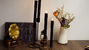 Lezonic Black Flameless Taper Candles Battery Operated with Remote, Long LED Candlesticks Flickering Real Wax Set of 6, 9.5 inch Battery Candles with Realistic 3D Flame for Halloween