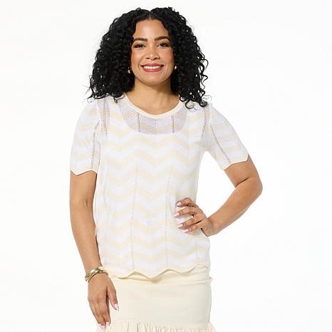"As Is" G by Giuliana Chevron Pattern Short Sleeve Pullover Sweater | HSN