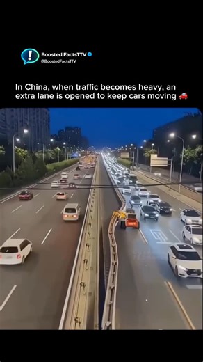 Daily Facts 🌐 on Instagram: "This system is used in parts of China, where traffic authorities manage congestion by temporarily converting shoulder or center lanes into active driving lanes during peak hours. Digital signs and barriers guide drivers when the lane is open or closed. By dynamically adjusting road space based on traffic volume, cities can reduce bottlenecks and improve traffic flow without building new roads. These reversible or temporary lanes are part of broader smart-traffic man