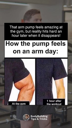 4.9K views · 23 reactions | That arm pump feels like a million bucks at the gym… but reality hits hard when it’s gone an hour later!  Stay patient—progress takes time.  #ArmDayStruggles #PumpAndReality #TrustTheProcess | BodyBuilding Tips & Tricks | Facebook