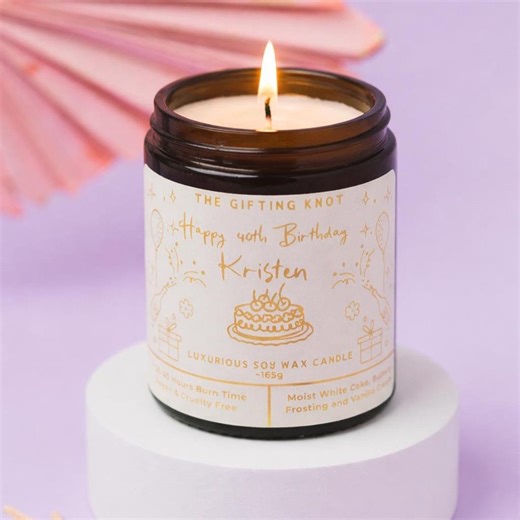 Personalised Birthday Candle, Cake Scented Candle, Custom Name Candle, Gift for Her, Gold Foil Candle, Personalised Gift UK, Soy Wax Candle - Etsy