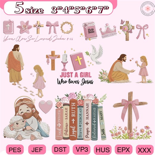 Girly Faith Embroidery Bundle, Bible Verses Embroidery Design, Christian Jesus Idea, Religious Faith Design, Christian Gift - Etsy