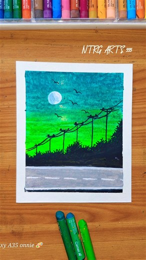 🌌 Easy Road Painting | Oil Pastel Art#artshorts #easytutorial #sorts #oilpasteldrawing