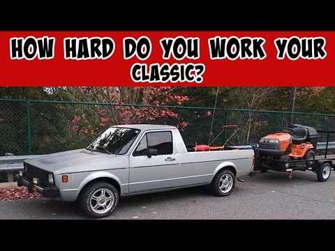 Using A 44 Year Old VW Rabbit Truck To Haul Mowers?!? Yes!! Vintage cars can be daily drivers too!