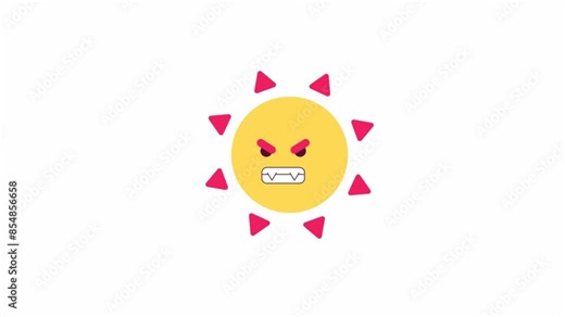 Angry sun radiating ultraviolet 2D object animation. Sunrays danger in summer flat cartoon 4K video, transparent alpha channel. Sunburns risk on sunny day animated element on white background