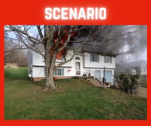 Your engine is first on scene. Hydrant is 300' past the house. From what you can see in this photo, where does the fire appear to be at and where is it going? What are your initial actions? | Coffee Cup Drills