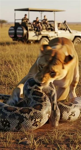 Lion Saves Leopard Cub After Python Attack | Incredible Rescue Moment #wildlife #lion #leopard