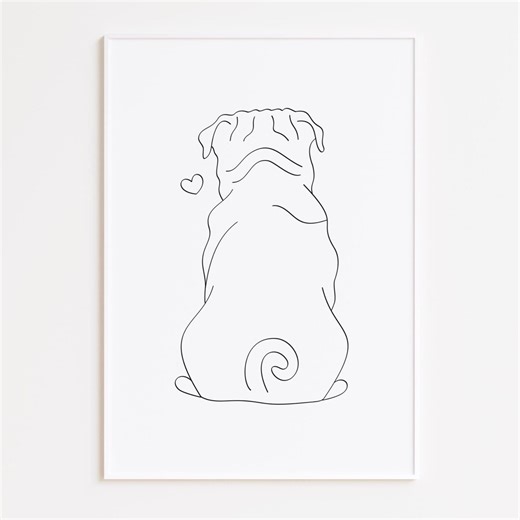 Minimalist Pug Line Art Print | Modern Pug Dog Wall Portrait (digital Download) - Etsy