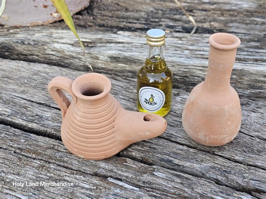 Biblical Clay Oil Lamp + Small Clay Jar and Olive Oil Bottle – Can Be Ordered in Light Black - Etsy Canada