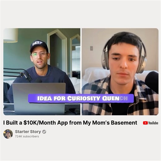 Starter Story | I just interviewed a 25-year-old founder who went from working at McDonald’s to making $10K/month building apps from his mom’s basement.... | Instagram