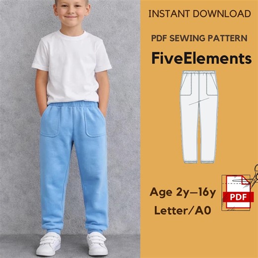 Kids Jogger Pants Sewing Pattern PDF | Boys Sweatpants Pattern | Elastic Waist Pocket Pants 2–16 Years | Pants Kids PDF | A0 Letter - Etsy