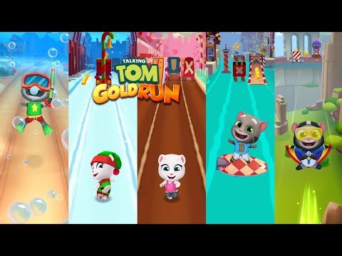 Talking Tom Gold Run Underwater vs Santa Town vs Candyland vs Venice Canals vs Flying Gameplay