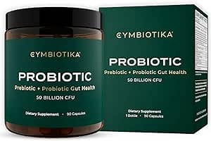 CYMBIOTIKA Probiotic + Prebiotic, 60 Billion CFU - 19 Strains, Gut Health Supplement for Women & Men, Immune Support, Digestive Health, & Gut Balance, 90 Capsules, 1 Month Supply, Made in USA